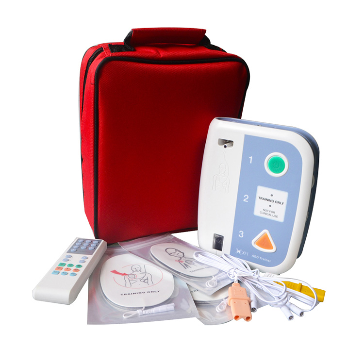 AED treniruoklis, automatizuotas išorinis defibriliatorius, pirmosios pagalbos mokymas, skirtas CPR mokykloje dvikalbių mokymo priemonių