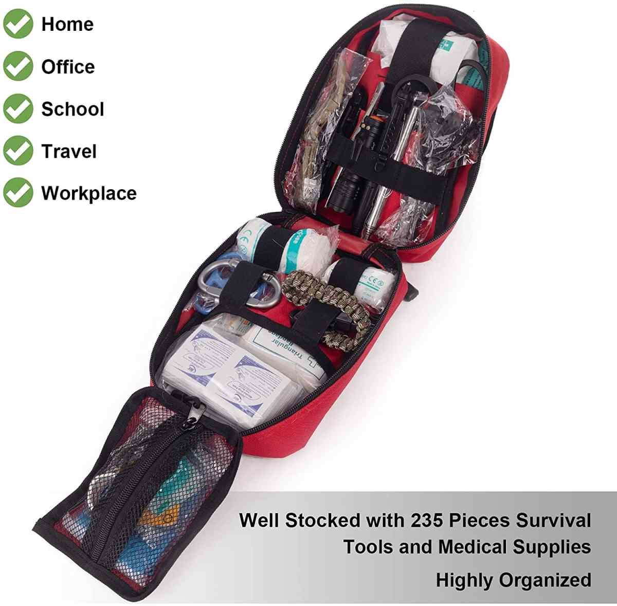 Red Multi-Purpose First Aid Survival Gear for Camping - 1 