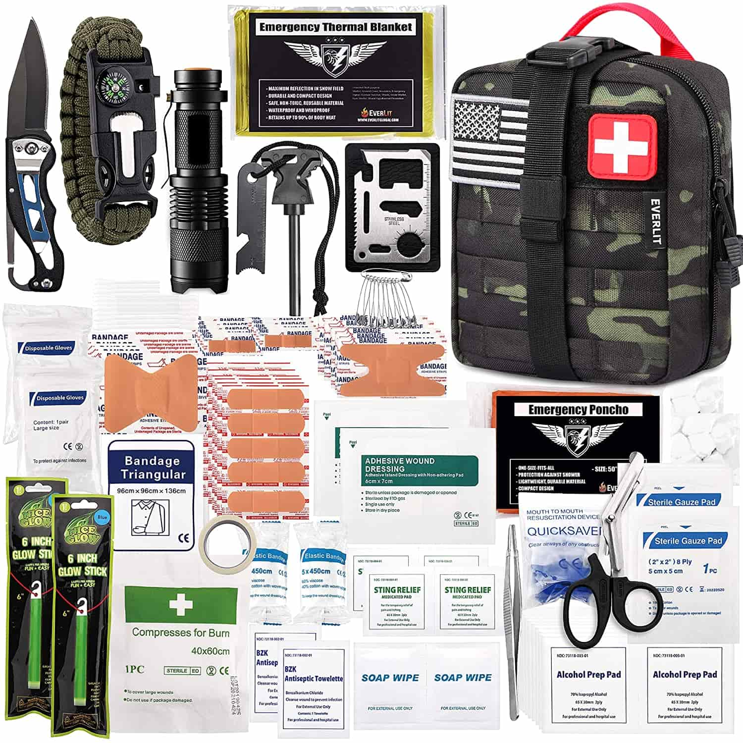 Black Camo Survival First Aid Kit Contains Contains 250 Piece First Aid Kit