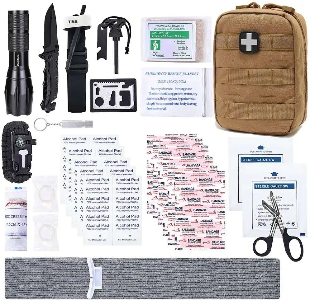 Brun førstehjælpspose med Survival Medical Supplies