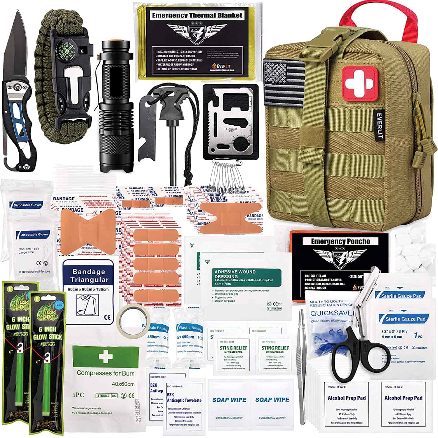 Brązowy zestaw pierwszej pomocy Survival zawiera 250 sztuk apteczki pierwszej pomocy