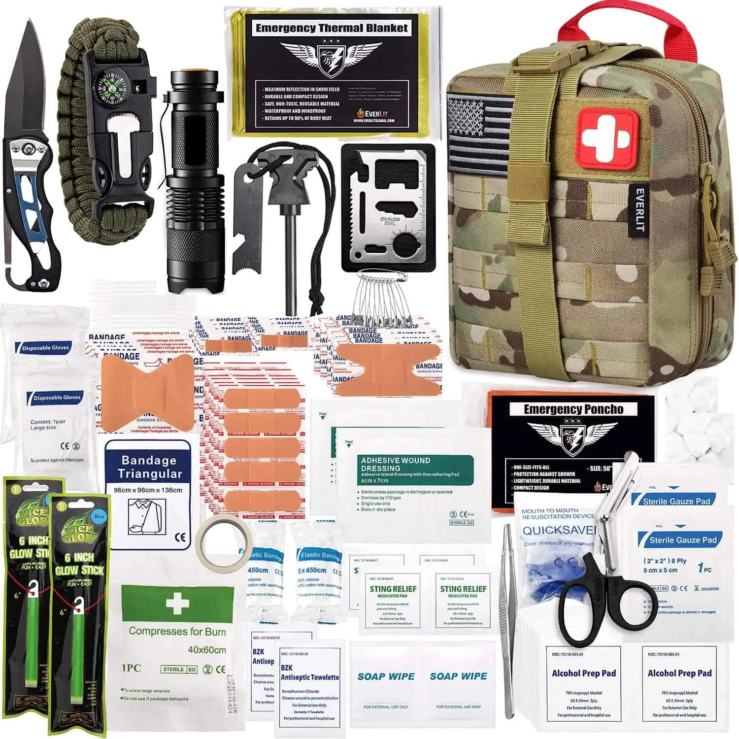 Camo Survival Kit Bantuan Mimiti Ngandung Ngandung 250 Piece Kit Bantuan Munggaran