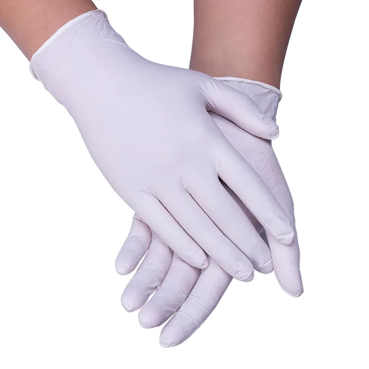 Jednorazowe bezpudrowe białe medyczne rękawice nitrylowe