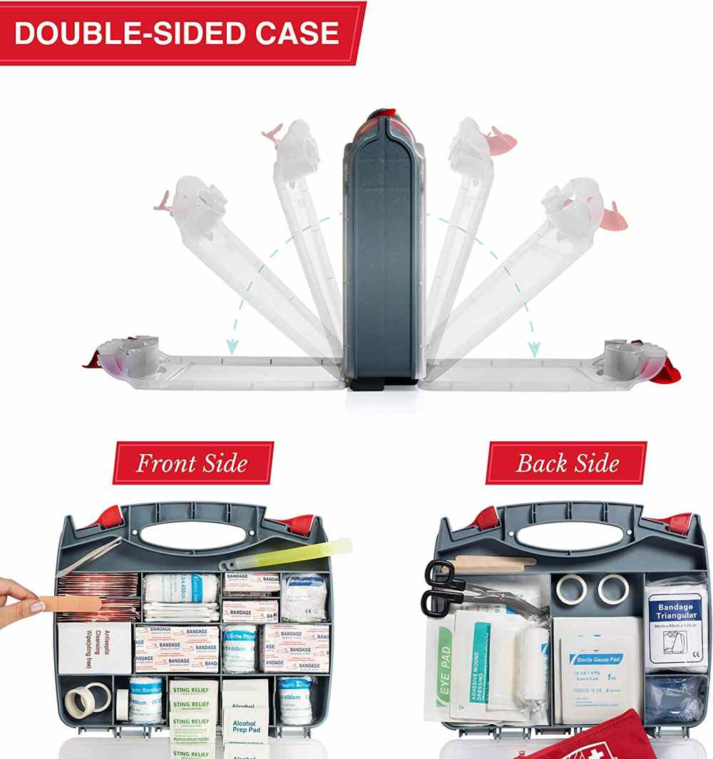 2-in-1Heavy-Duty Dual-Sided Hardcase First Aid Kit Contains 348 Piece First Aid Kit
