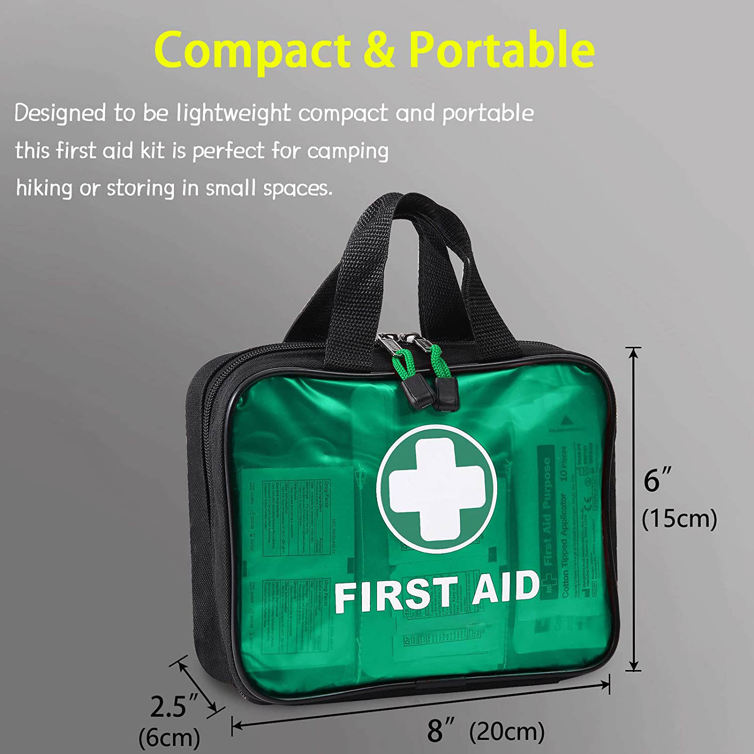 Green First Aid Handbag with 200 Piece Hospital Grade Medical Supplies