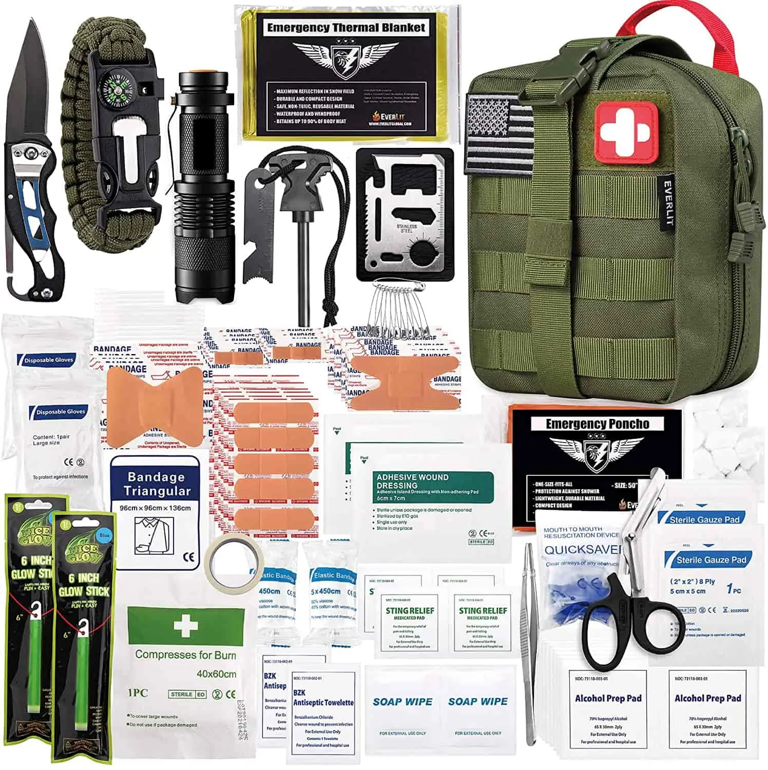 Grønt Survival First Aid Kit indeholder 250 stk. First Aid Kit