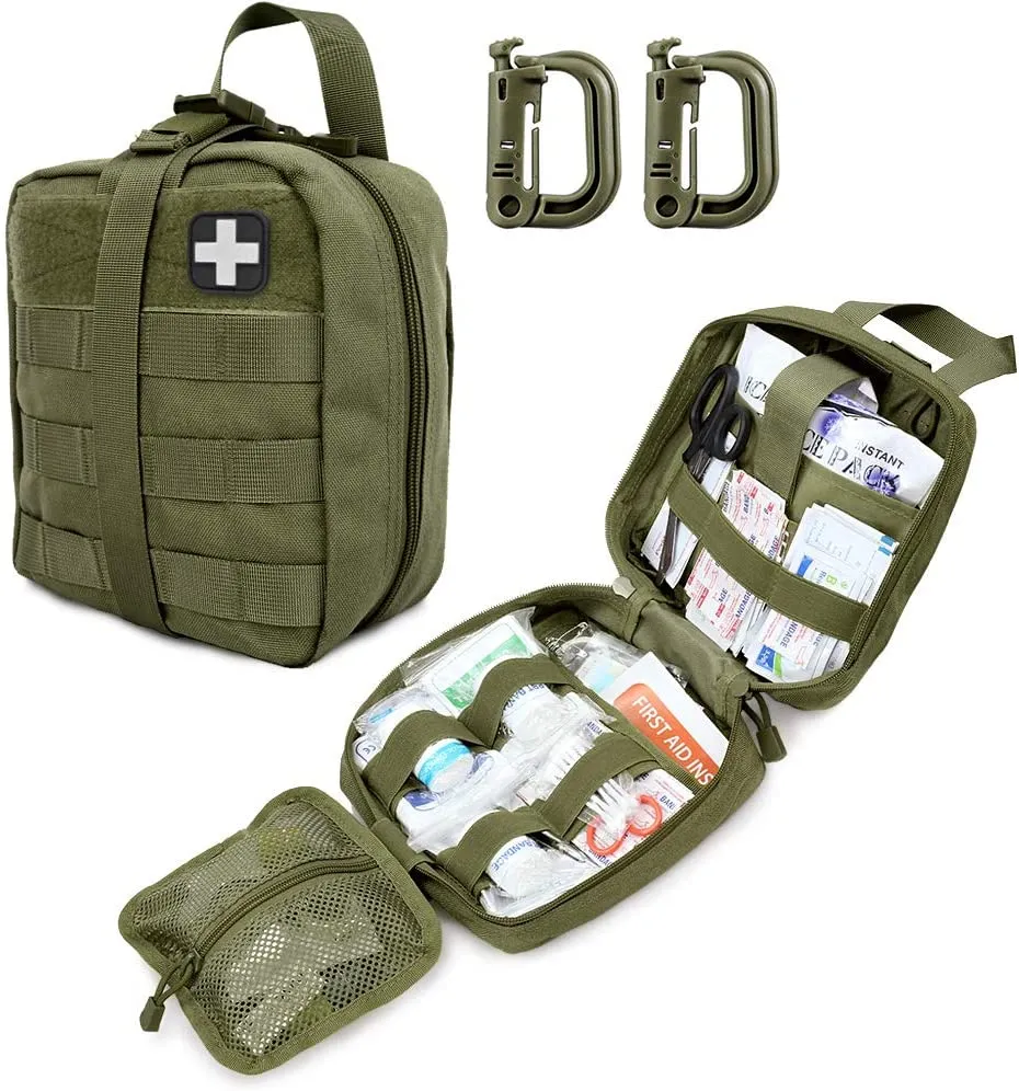 Grøn Tactical First Aid Military Medical Pouch Inkluderer Røde Kors Patch