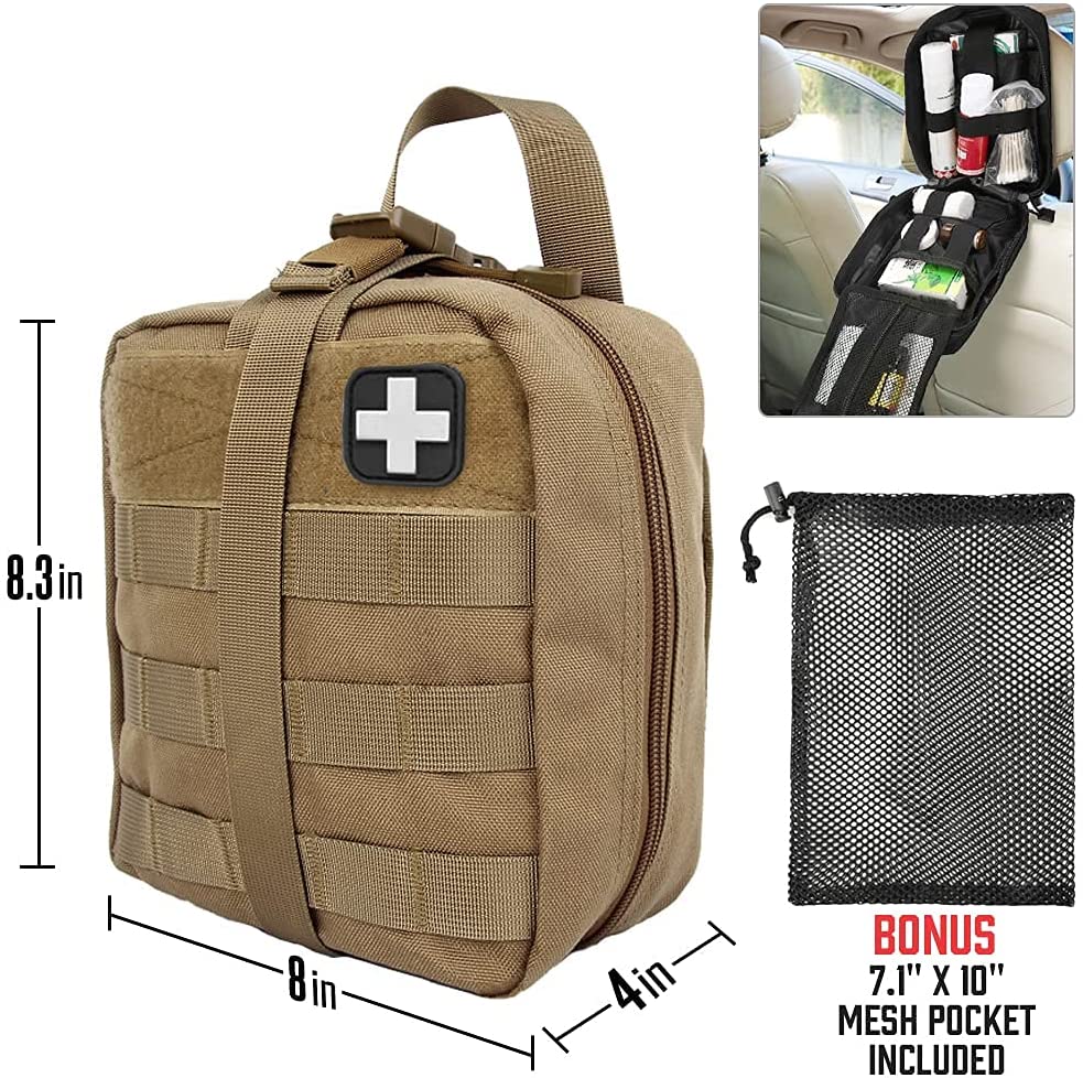 Khaki Tactical First Aid Military Medical Pouch Termasuk Red Cross Patch - 0