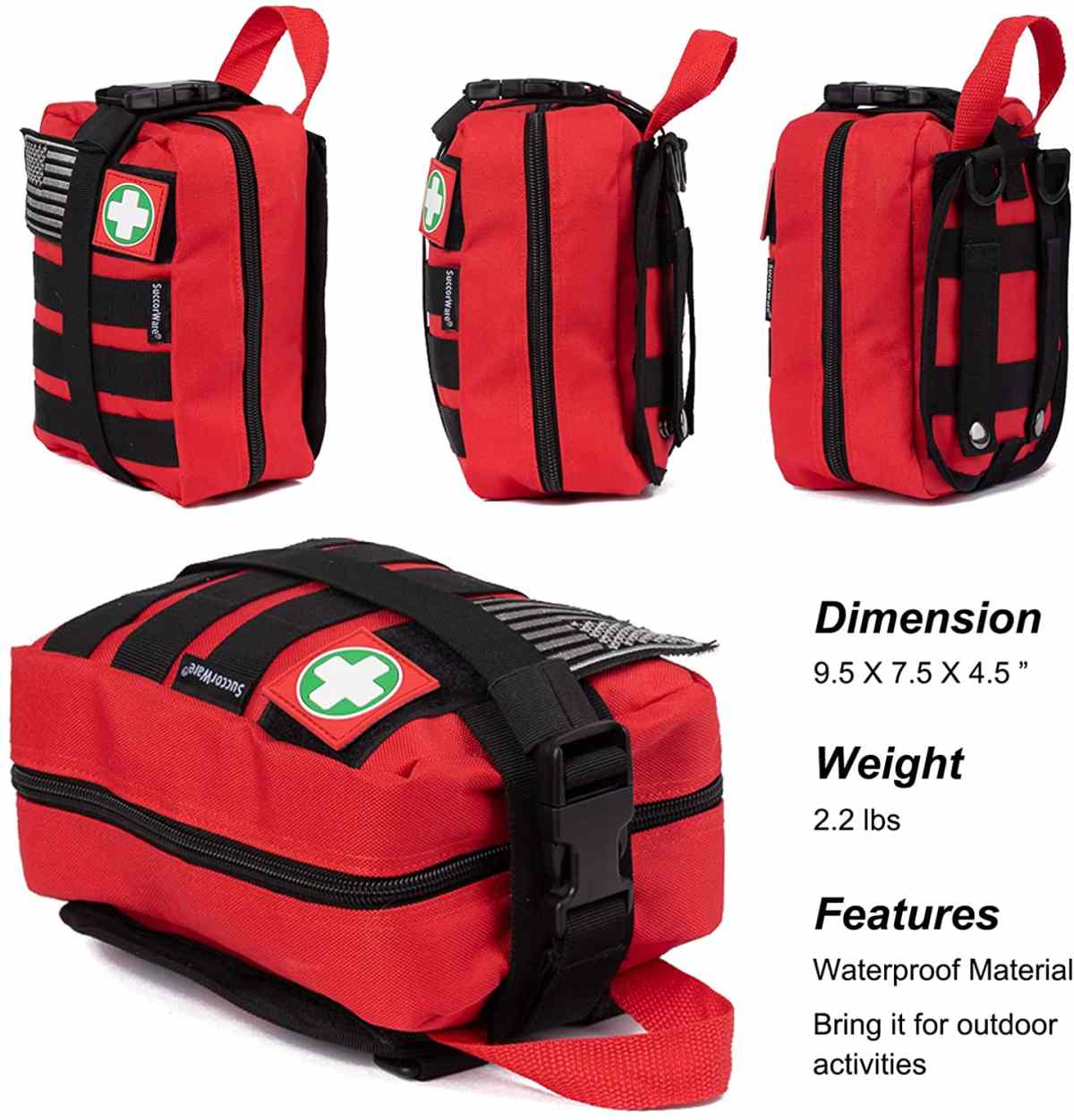 Red Multi-Purpose First Aid Survival Gear for Camping - 3 