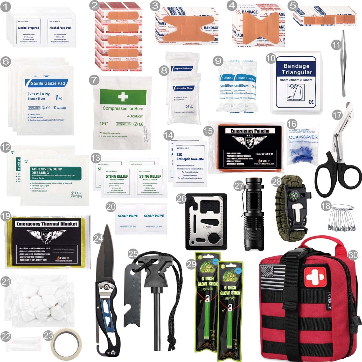 Red Survival First Aid Kit Contains Contains 250 Piece First Aid Kit - 7 