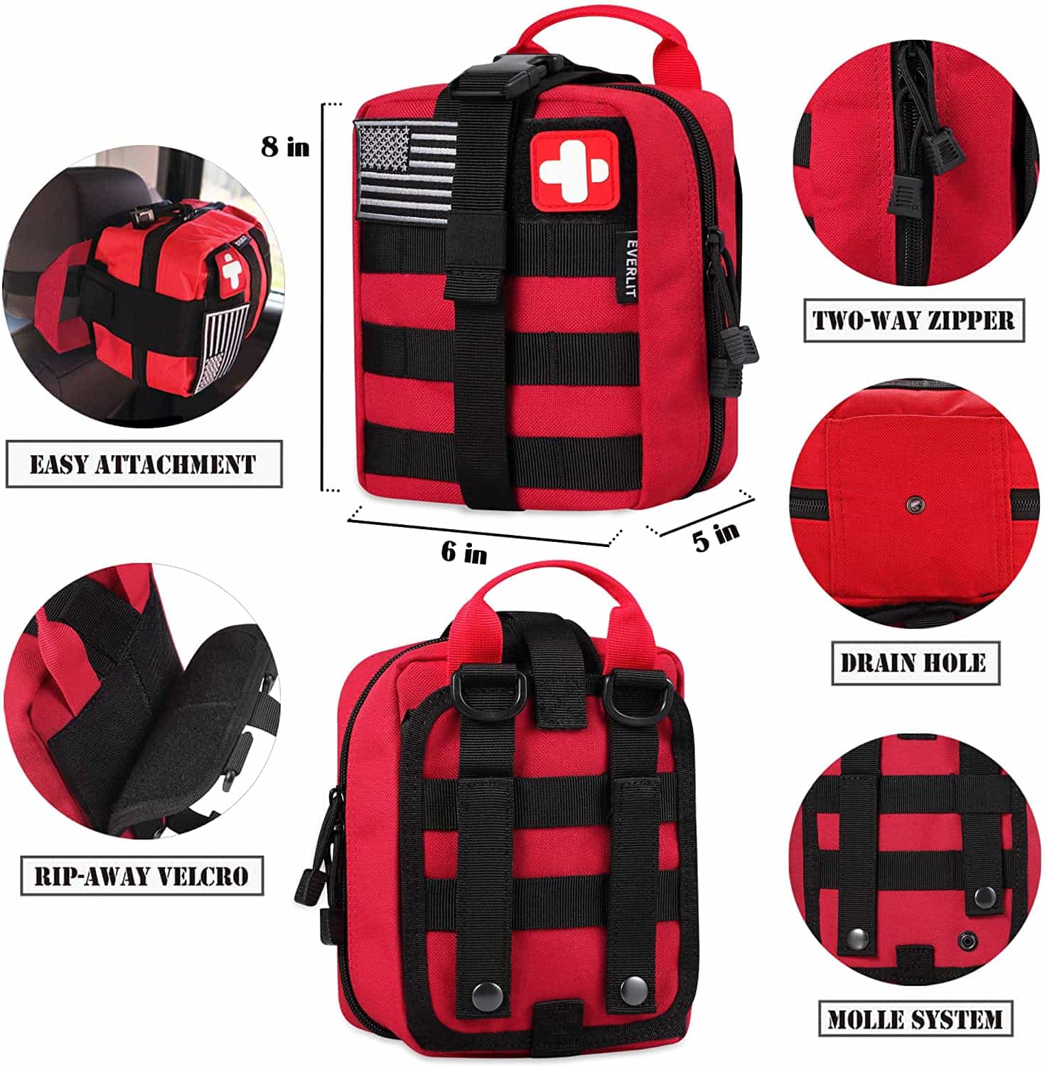 Red Survival First Aid Kit Contains Contains 250 Piece First Aid Kit - 9 