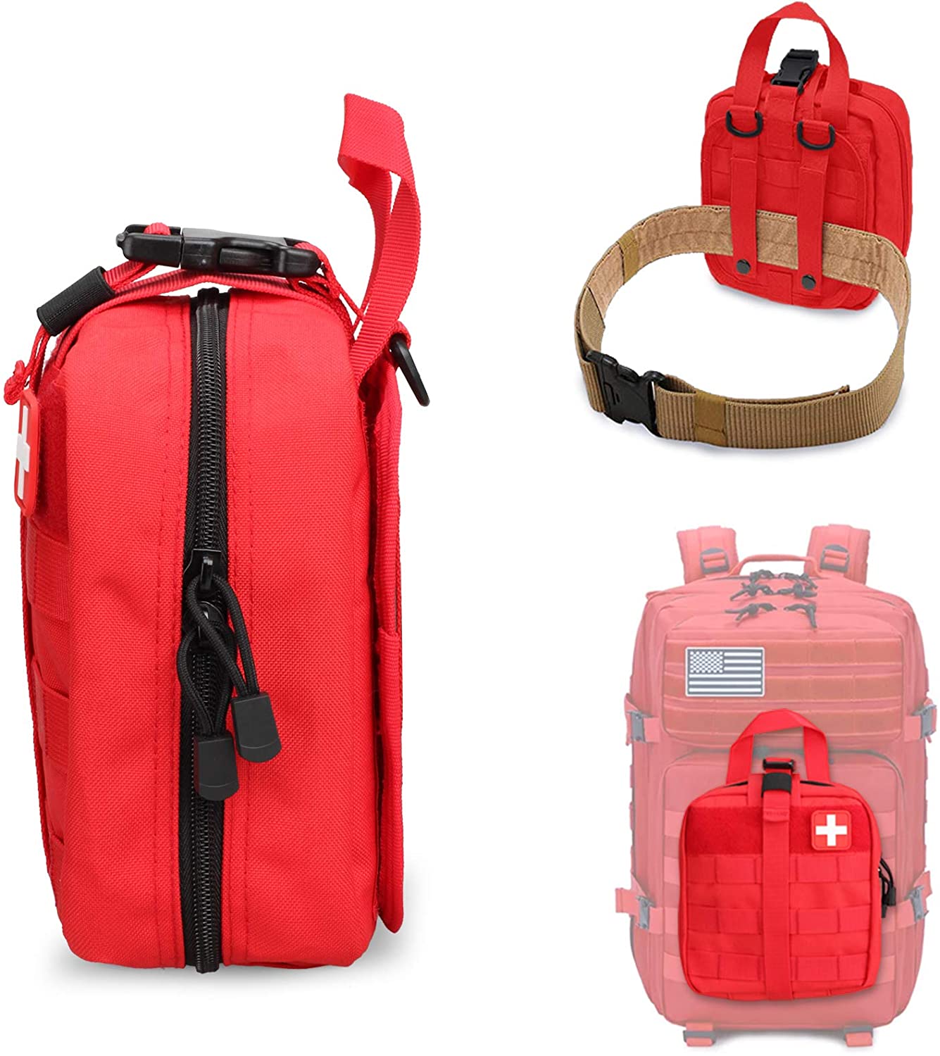 La bolsa médica militar de primeros auxilios tácticos rojos incluye el parche de la Cruz Roja - 4