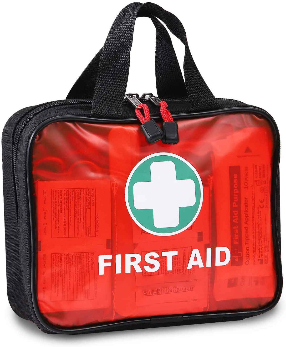 Red First Aid Handbag with 200 Piece Hospital Grade Medical Supplies