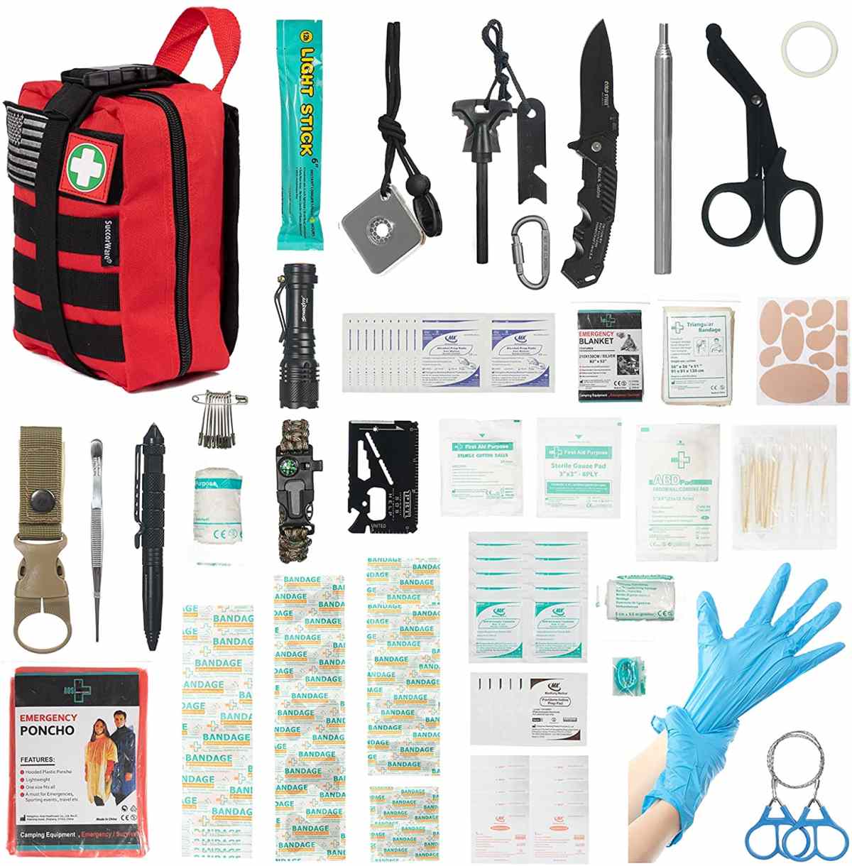 Red Multi-Purpose First Aid Survival Gear for Camping