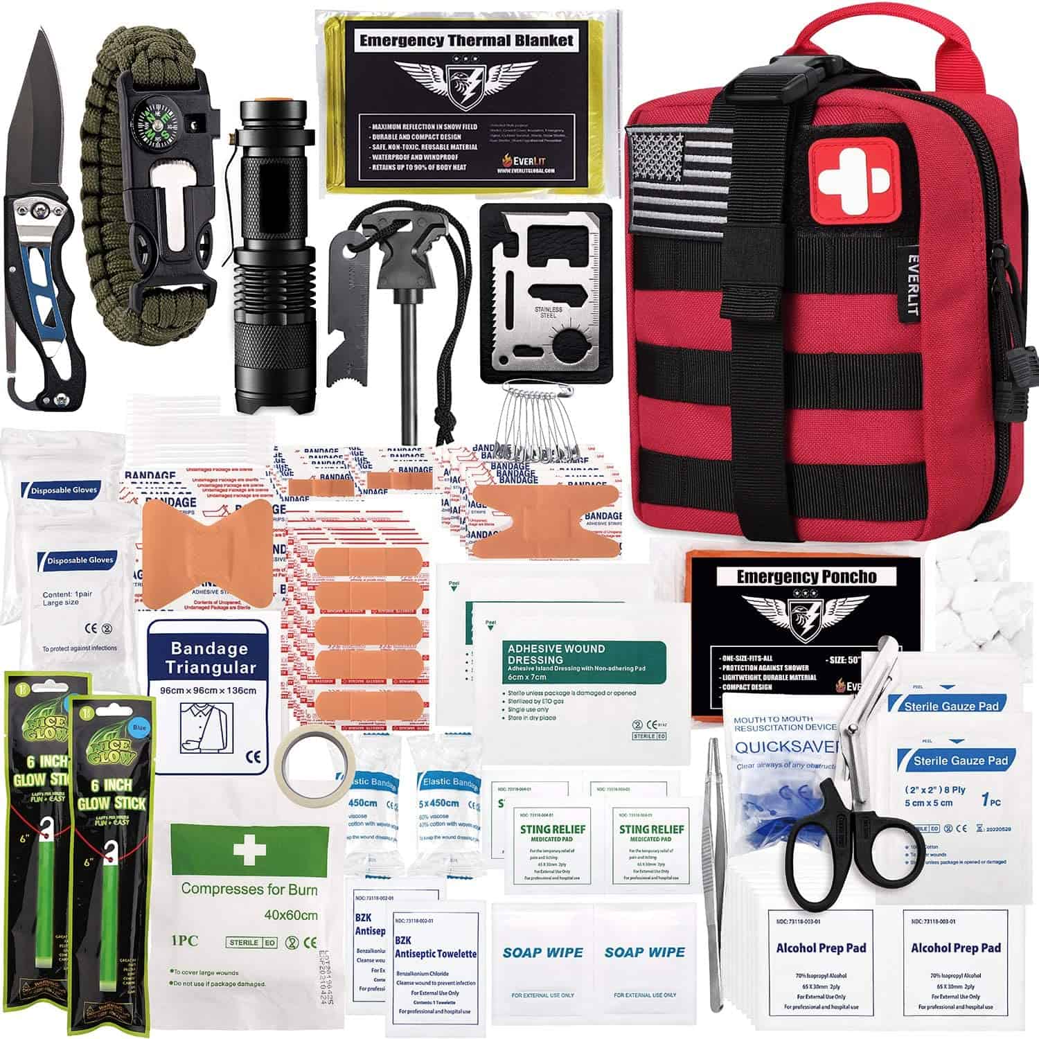 Red Survival First Aid Kit zawiera 250-częściową apteczkę pierwszej pomocy
