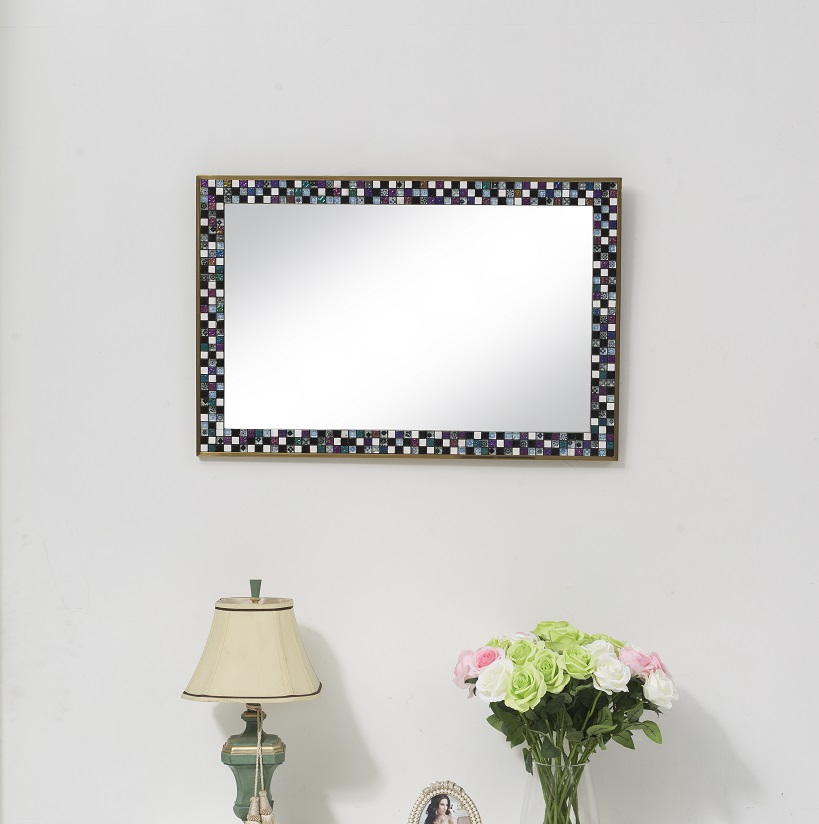 Blue White Mosaic Decor Bathroom Mirror - 1