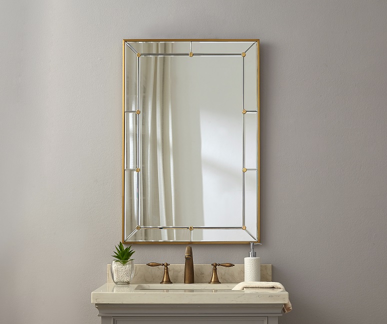 Jigsaw Bathroom Mirror with Brushed Brass Decor - 0