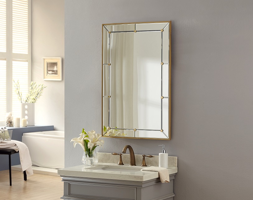 Jigsaw Bathroom Mirror with Brushed Brass Decor - 1 