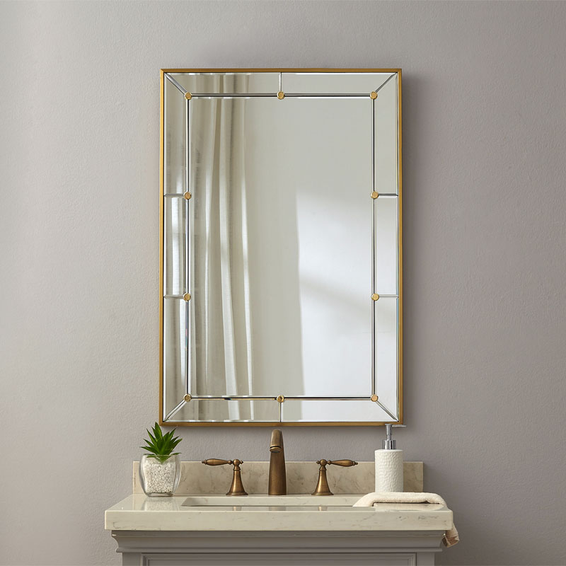 Jigsaw Bathroom Mirror with Brushed Brass Decor