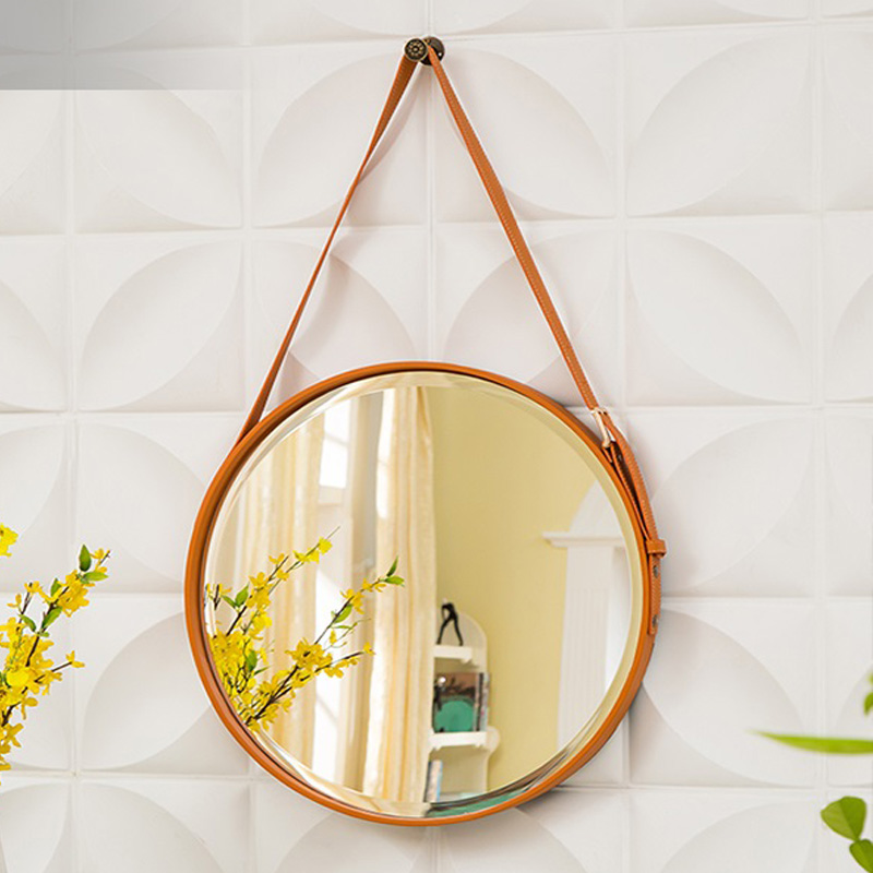 PU Leather Decor Hanging Mirror