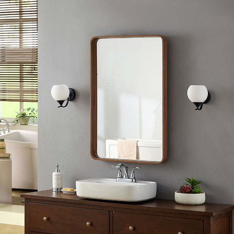 Espejo de baño con marco de madera maciza