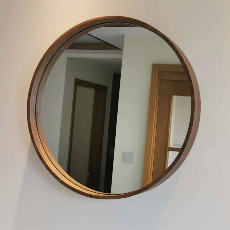 Espejo de porche redondo de madera maciza
