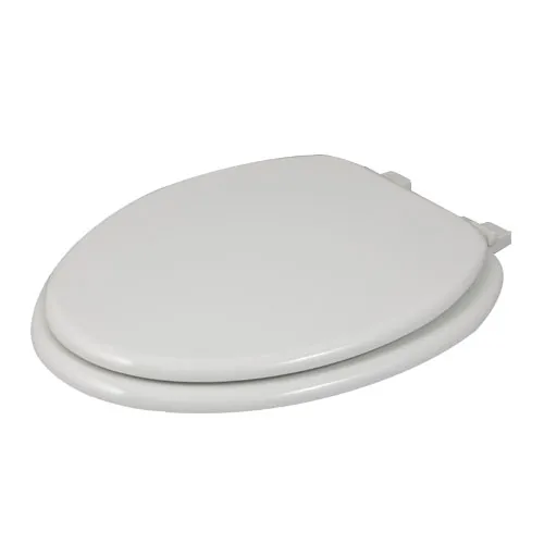 Elongated White Enameled Wood Slow-Close Toilet Seat