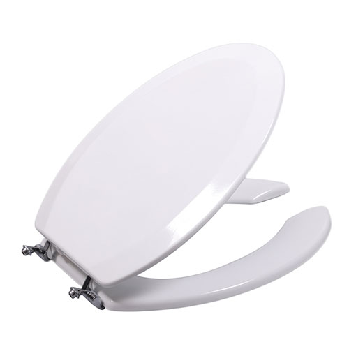 Open front elongated wood toilet seat