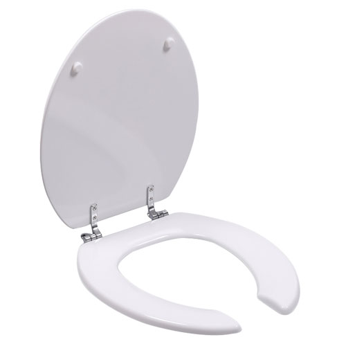Open front elongated wood toilet seat