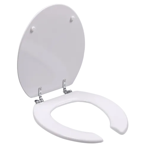 Open front elongated wood toilet seat