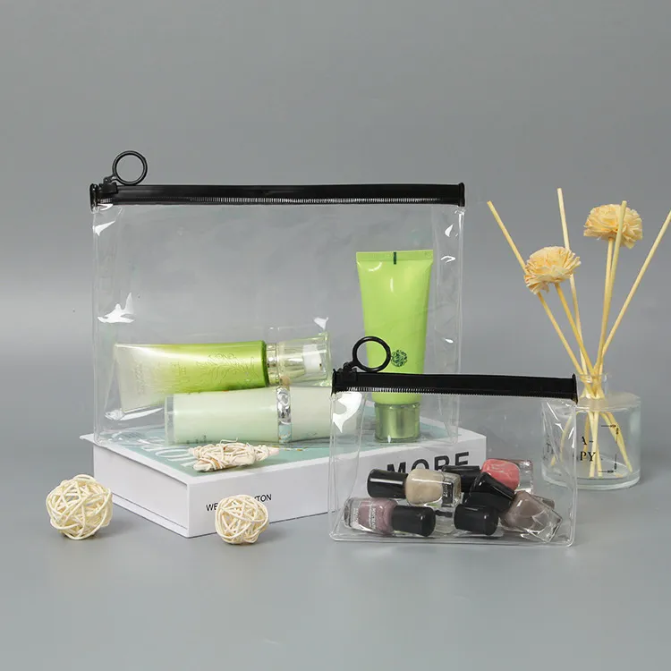 Trousse à cosmétiques transparente avec anneau Ziplock