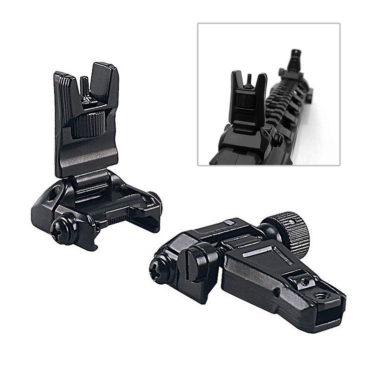 Metal Low Profile Offset Flip-up Rapid Transition Back Up Front Rear Sight Iron Set Tactical Ar15 Rifle Black