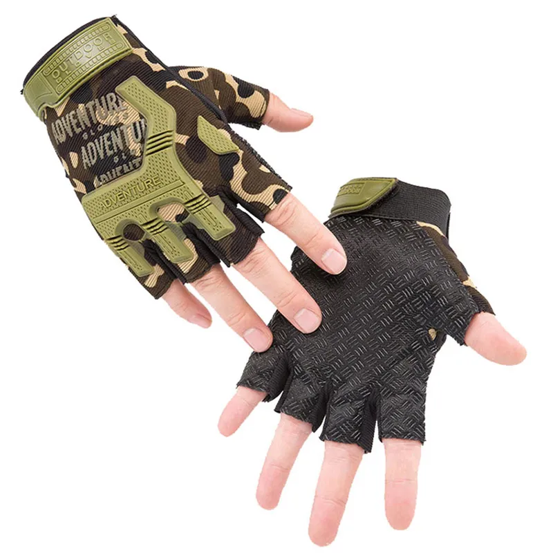 Outdoor Camouflage Hunting Sport Gloves Anti-Slip Shock-Absorbing Bicycle Cycling Gloves Half Finger Cycle Gloves