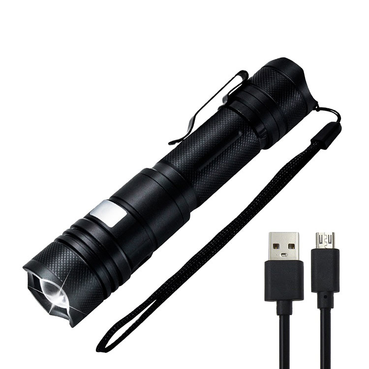 USB قابل لإعادة الشحن LED مصباح يدوي زووم مقاوم للماء
