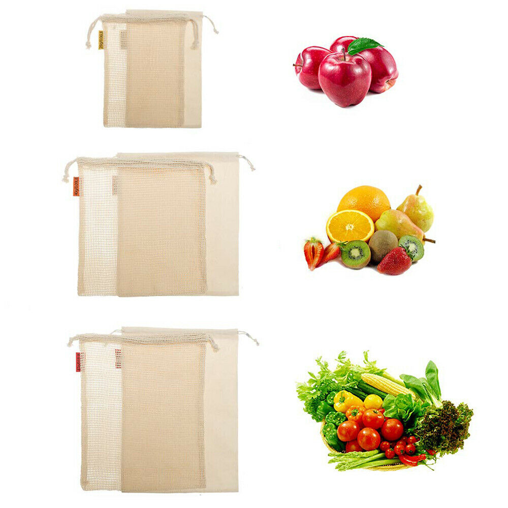 Bolsas de malla de algodón ecológicas para frutas y verduras