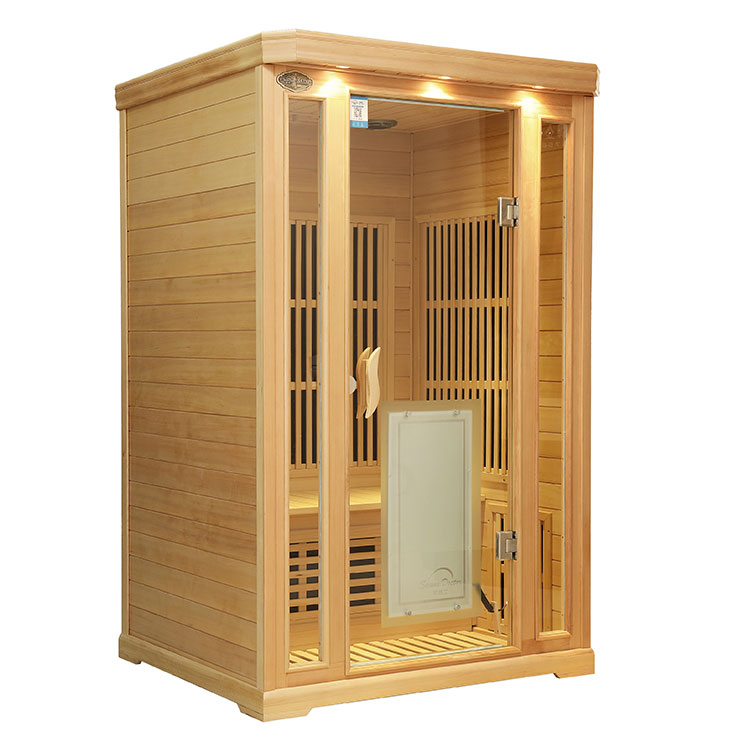 Hemlock Far Infrared Sauna uses what kind of power and wood?