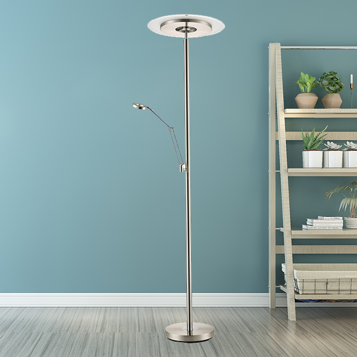 Simple Floor Lamp Silver Adjustable Iron LED Floor Lamp with Reading Light