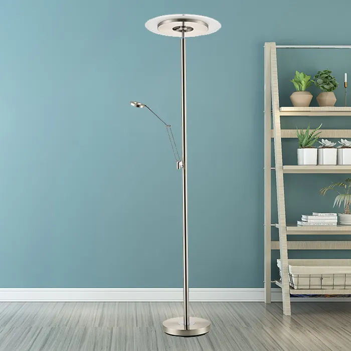 Проста подова лампа Сребърна регулируема желязна LED подова лампа със светлина за четене