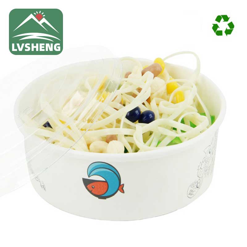 White Paper Salad Bowl With Plastic Lid