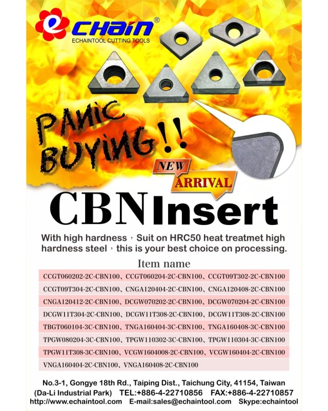 CBN вложки, произведени в Тайван от Echaintool
