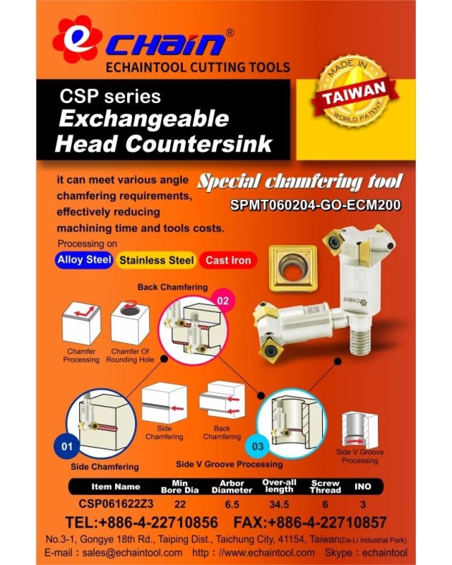 Special Chamfering tool Exchangeable Head Countersink CSP Series
