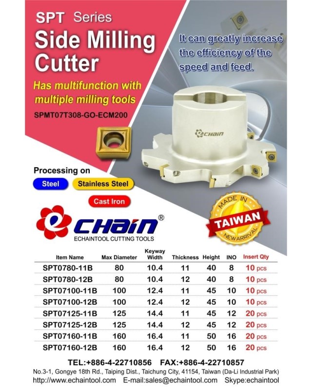 Side Milling Cutter SPT series with insert SPMT07T0304-GO-ECM200