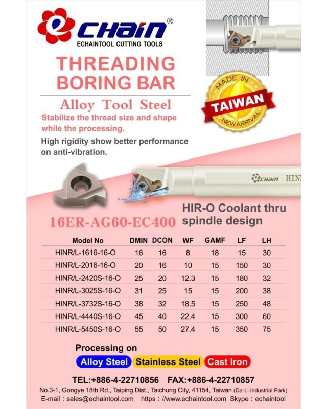 Threading Boring Bar Coolant thru spindle design Alloy tool steel HIR-O series