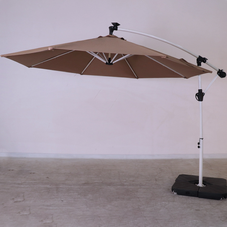 10FT New Patent Outdoor Patio Offset Cantilever Solar LED Umbrella W/ 32 Solar Powered LED Easy Tilt Adjustment -Beige