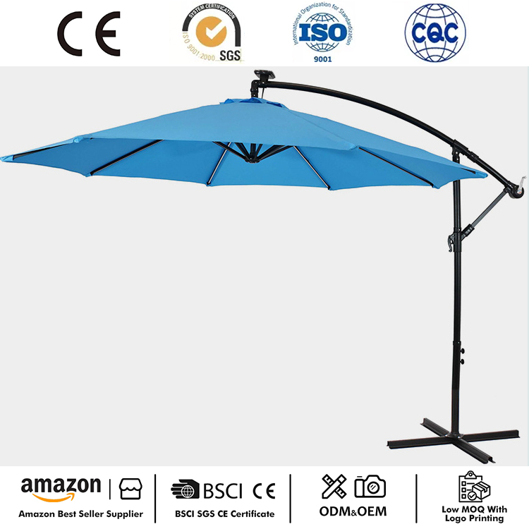 10FT LED Solar Hanging Market Patio Umbrella