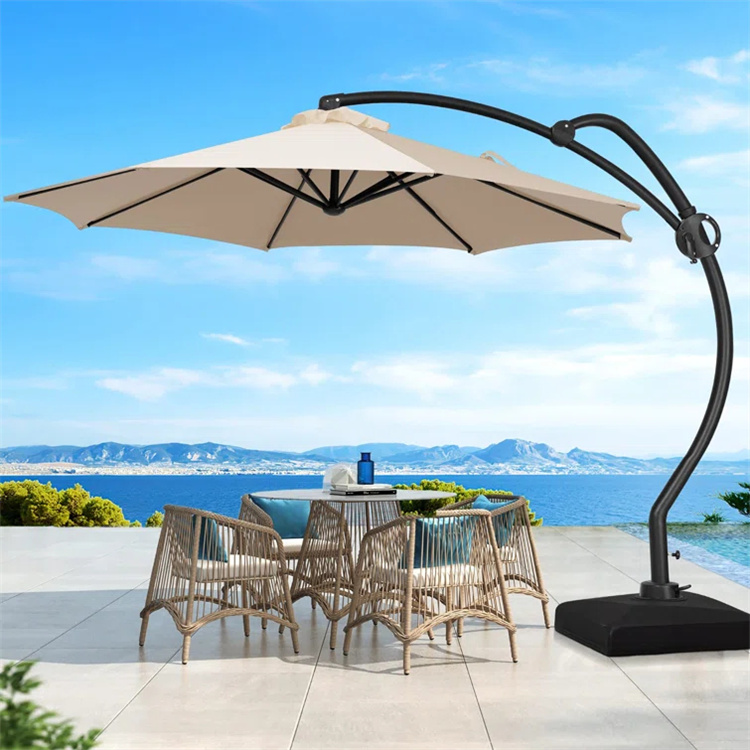 10ft Outdoor S shape Heavy Duty Hanging Offset Curvy Cantilever Patio Umbrella with Base