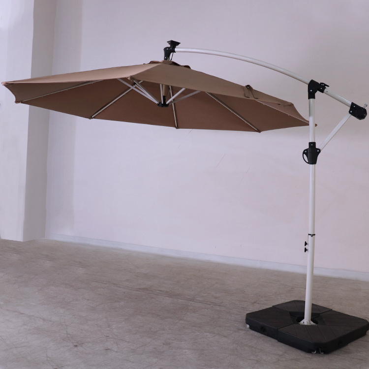 10FT New Patent Outdoor Patio Offset Cantilever Solar LED Umbrella W/ 32 Solar Powered LED Easy Tilt Adjustment -Beige