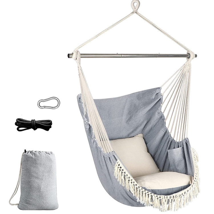 Portable Macrame Hanging Chair with Side Pocket