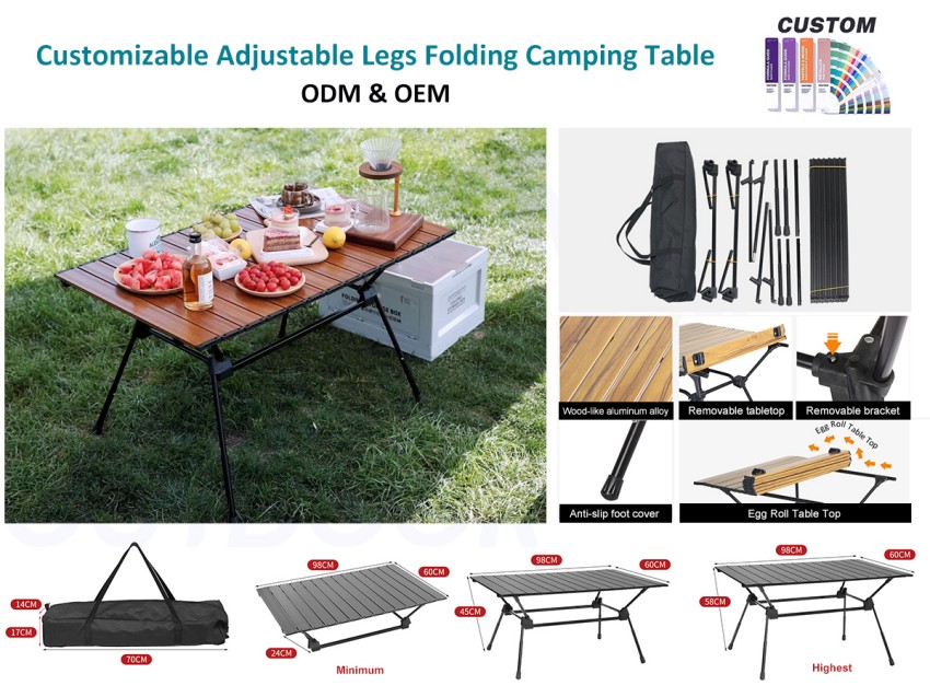 Adjustable Legs Folding Camping Table
