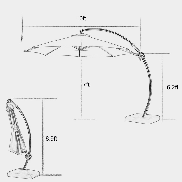 11FT Curvy Cantilever Patio Offset Hanging Umbrella